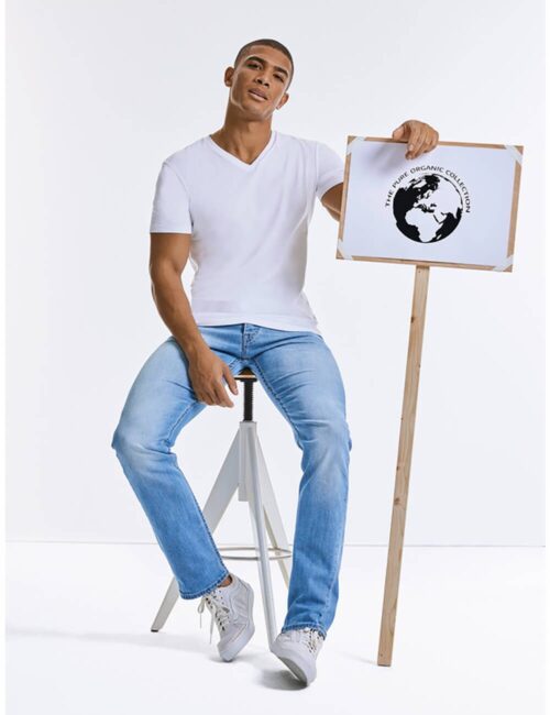 RUSSELL Eko Koszulka męska Pure Organic V-⁠Neck T